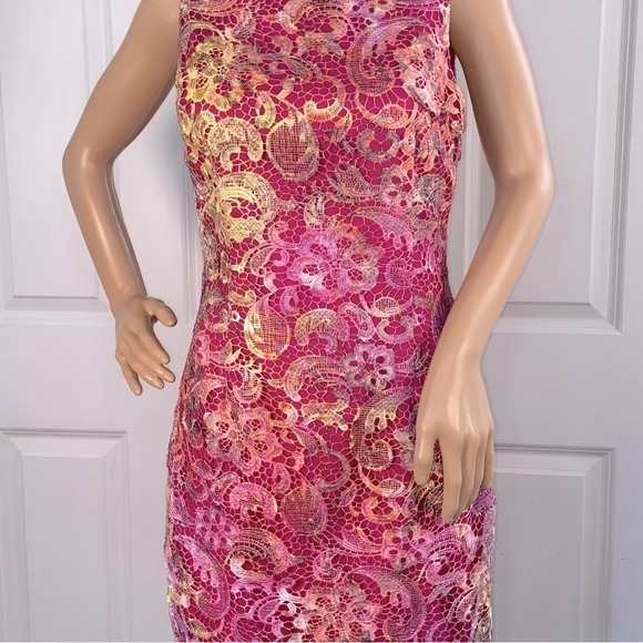 NWT Badgley Mischka Floral Lace Embroidery Overlay Dress - Picture 5 of 17
